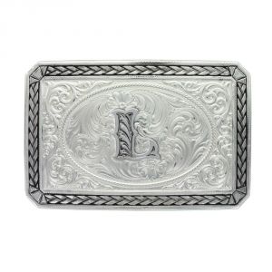 Montana Silversmiths Initial L Antiqued Wheat Trim Portrait Buckle (27200D-L)